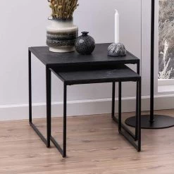 Set Van 2 Bijzettafeltjes Idris - Marmer/zwart