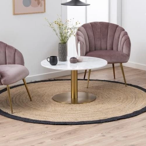 Ronde Salontafel Carlos ø80cm - Wit Marmer/messing 1 Ronde Salontafel Carlos ø80cm - Wit Marmer/messing