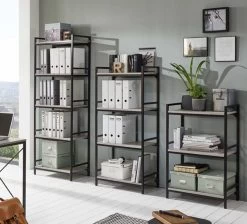 Wandrek Dukan 60 Cm 4 Legplanken - Zwart/beton -Collectie Woonkamermeubels 14654 14653 14655 Milieu 0a85