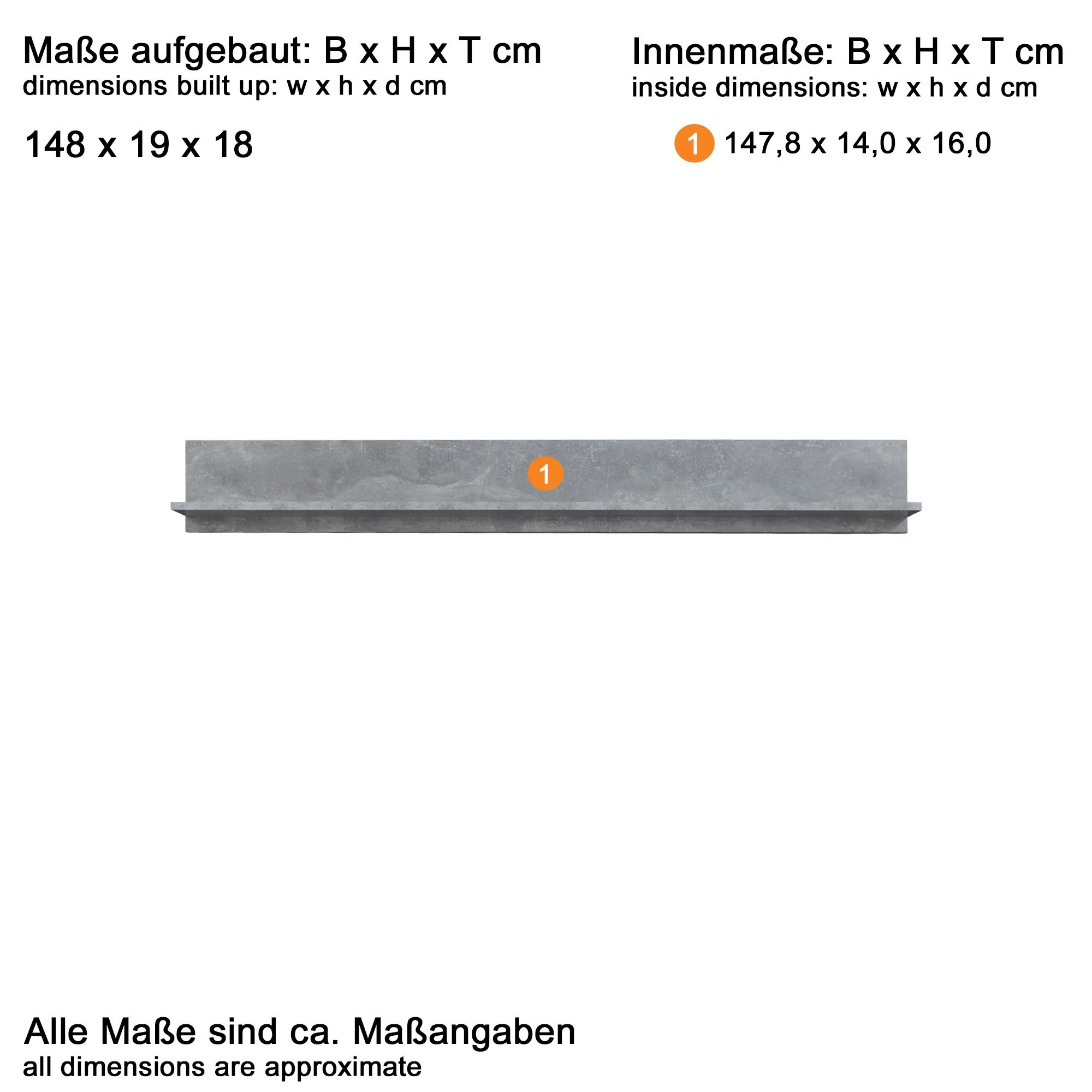 Wandplank Rock | 148 X 18 X 19 Cm | Stone Grey 4 Wandplank Rock | 148 X 18 X 19 Cm | Stone Grey - Afbeelding 4