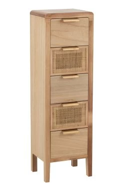 Kast Hoog 5 Lades Hout/rattan Naturel