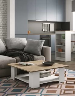 Salontafel Square 67x67 - Wit/eik -Collectie Woonkamermeubels 2084A2134X00 Square 67x67 natural oak top and white 1 37bc