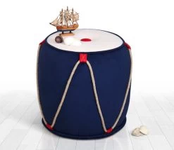 Fluffe Poef | 50% Katoen/50% Fluweel | 6 Cm Spons | Blauw Wit -Collectie Woonkamermeubels 209FLF1286 20 202 f629