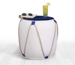 Fluffe Poef | 50% Katoen/50% Fluweel | Blauw Wit