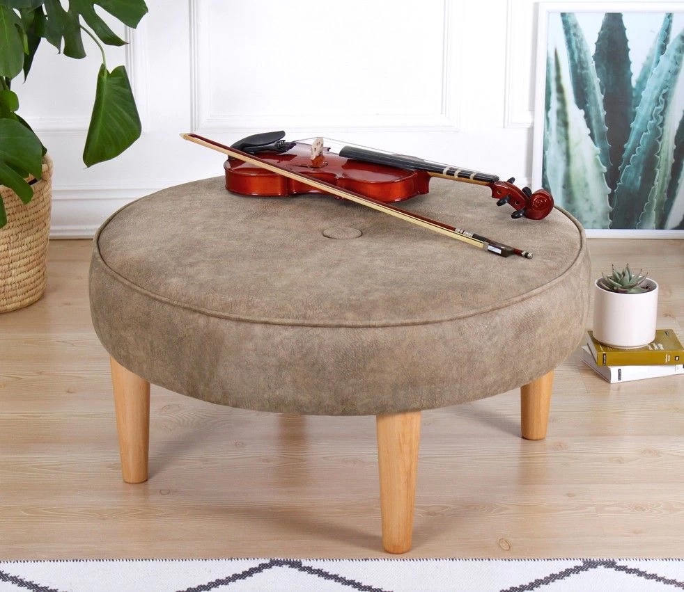 Fluffe Poef | 50% Katoen/50% Fluweel | 15cm Spons | Houten Poten 2 Fluffe Poef | 50% Katoen/50% Fluweel | 15cm Spons | Houten Poten - Afbeelding 2