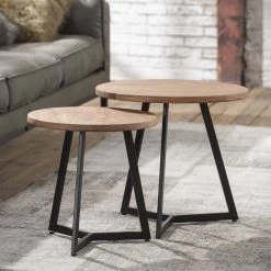 Set Van 2 Ronde Bijzettafeltjes Virginie - Acaciahout -Collectie Woonkamermeubels 2125 15 1 2e69