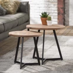 Set Van 2 Ronde Bijzettafeltjes Virginie - Acaciahout