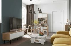 Uitschuifbare Tafel Kim 90x134/174 - Eik 22 Uitschuifbare Tafel Kim 90x134/174 - Eik -Collectie Woonkamermeubels 2290A0300X00 Dining table natural oak and white 10 821b