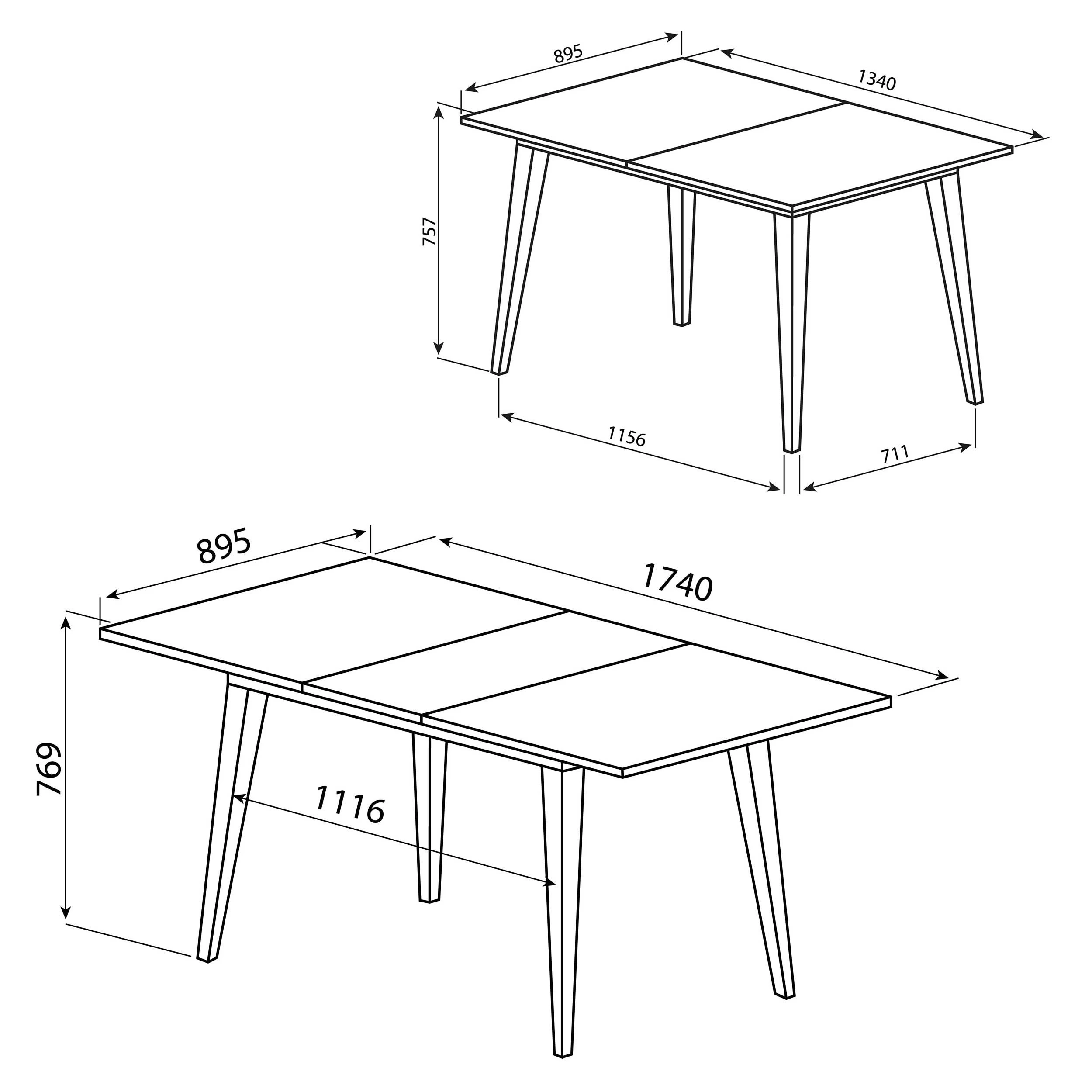 Uitschuifbare Tafel Kim 90x134/174 - Eik 3 Uitschuifbare Tafel Kim 90x134/174 - Eik - Afbeelding 3