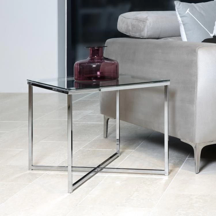 Bijzettafel Caitlynn 50x50cm - Doorzichtig Tafelblad 1 Bijzettafel Caitlynn 50x50cm - Doorzichtig Tafelblad