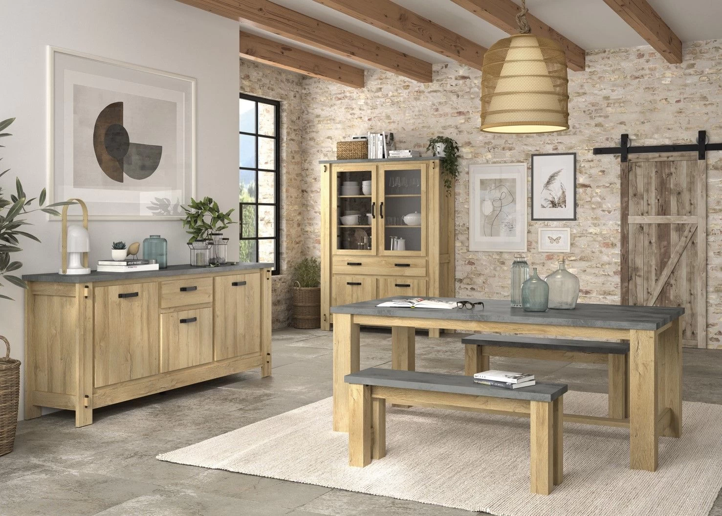 Eetkamerbank Louane 110x30cm - Eik/beton 2 Eetkamerbank Louane 110x30cm - Eik/beton - Afbeelding 2