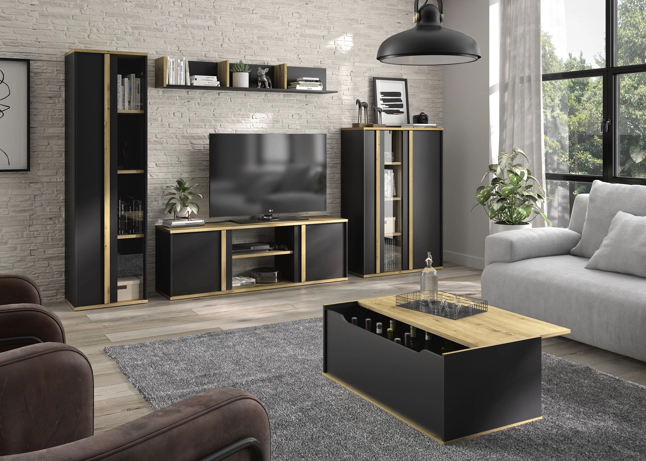 Wandplank Ralphio 160cm - Zwart/eik 3 Wandplank Ralphio 160cm - Zwart/eik - Afbeelding 3