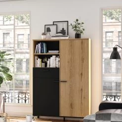 Buffetkast Tando 102cm, 2 Deuren & 1 Lade - Eik/zwart