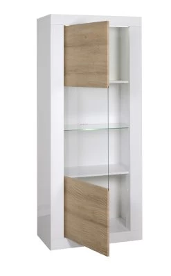 Vitrinekast Kaia 80cm 1 Deur - Hoogglans Wit/eik -Collectie Woonkamermeubels 3102000095752 D KARMA 3657 Vitrine n01 16SR3710 HD a1c0