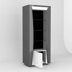 Vitrinekast Teo 70cm 1 Deur - Hoogglans Antraciet/wit -Collectie Woonkamermeubels 3102000108810 D1 TIAGO 3619 VITRINE 1PG N 2 19SA3910 fabb