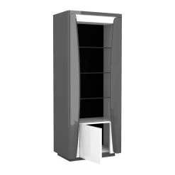 Vitrinekast Teo 70cm 1 Deur - Hoogglans Antraciet/wit -Collectie Woonkamermeubels 3102000108810 D2 TIAGO 3619 VITRINE 1PG N 2 19SA3910 0547