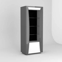 Vitrinekast Teo 70cm 1 Deur - Hoogglans Antraciet/wit -Collectie Woonkamermeubels 3102000108810 Q1 TIAGO 3619 VITRINE 1PG N 2 19SA3910 ecc1