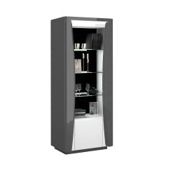 Vitrinekast Teo 70cm 1 Deur - Hoogglans Antraciet/wit -Collectie Woonkamermeubels 3102000108810 Z1 TIAGO 3619 VITRINE 1PG N 2 19SA3910 8e3c