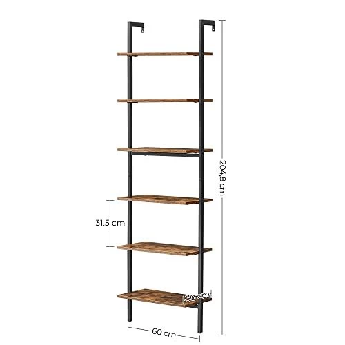 VASAGLE Industriele Ladderplank 6 Etages, Wandplank 15 Kg Draagvermogen 6 VASAGLE Industriele Ladderplank 6 Etages, Wandplank 15 Kg Draagvermogen - Afbeelding 6