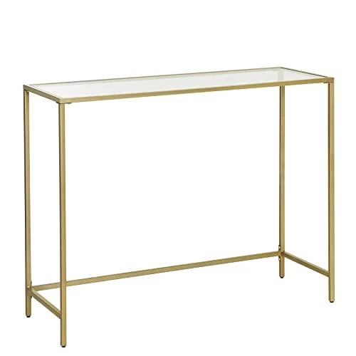 Moderne Gouden Console Tafel Met Gehard Glas, Metalen Frame, Stevig, Verstelbare Voeten 7 Moderne Gouden Console Tafel Met Gehard Glas, Metalen Frame, Stevig, Verstelbare Voeten - Afbeelding 7