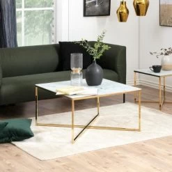 Salontafel Alisma 80x80cm - Wit Marmer/ Goud