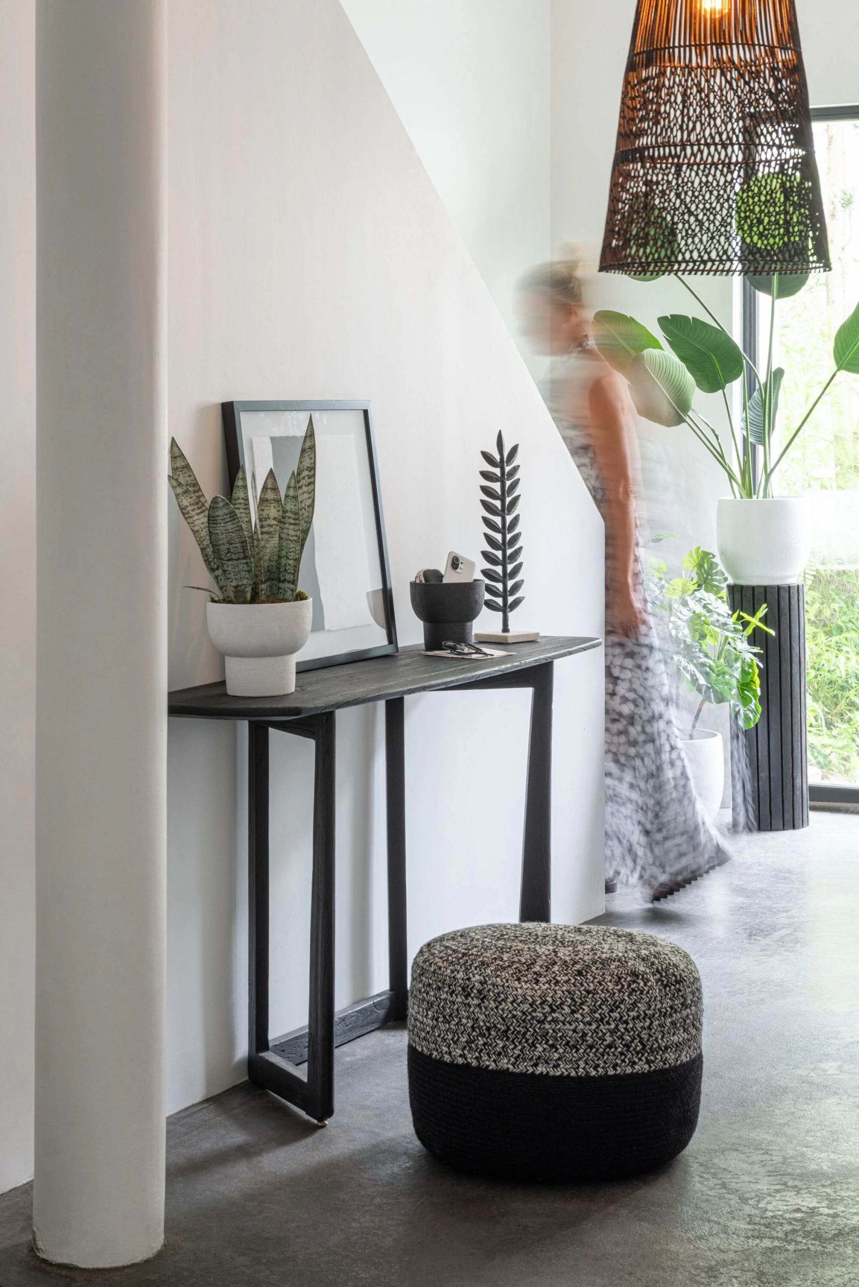 Poef Miami Outdoor Streep Polyester Zwart/wit 4 Poef Miami Outdoor Streep Polyester Zwart/wit - Afbeelding 4