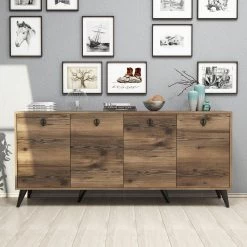 Elegant Walnoten Dressoir | Veel Opbergruimte | Aan Wand Te Bevestigen
