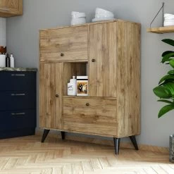 Elegante Multifunctionele Kast | Aan De Muur Te Bevestigen | Notenhout Afwerking