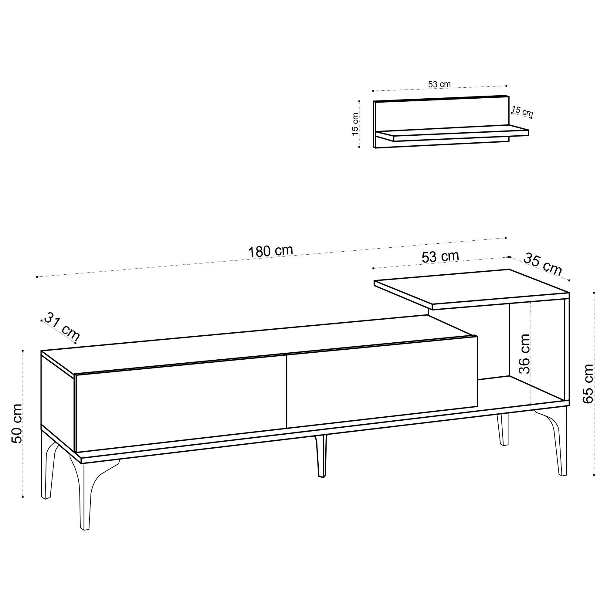 TV-meubel Emerald | 100% Melamine Coating | Eiken | Montage Vereist 2 TV-meubel Emerald | 100% Melamine Coating | Eiken | Montage Vereist - Afbeelding 2