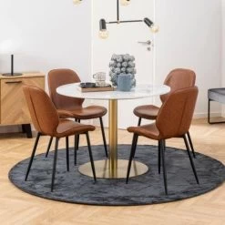 Ronde Eettafel Carlos ø105cm - Wit Marmer/messing