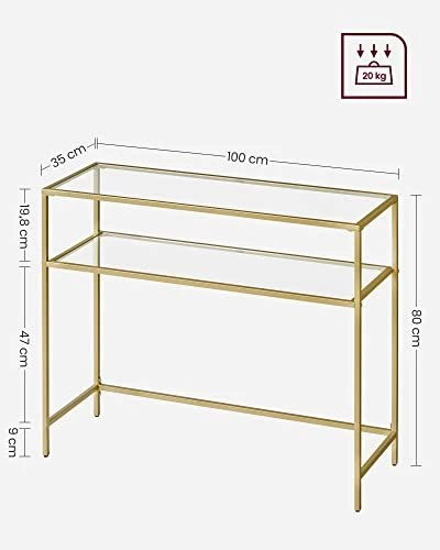 Gouden Console Tafel - Modern 2 Planken Gehard Glas Met/Metalen Frame En Verstelbare Voeten 6 Gouden Console Tafel - Modern 2 Planken Gehard Glas Met/Metalen Frame En Verstelbare Voeten - Afbeelding 6