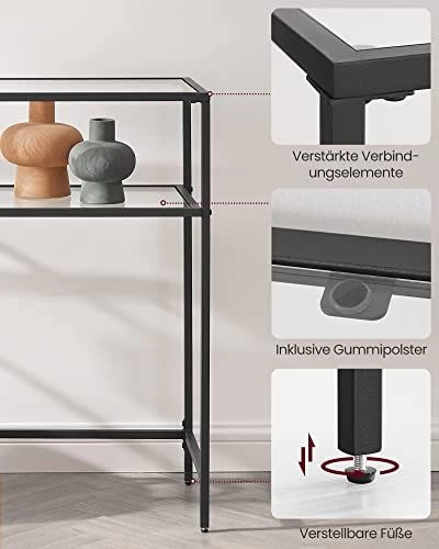 Moderne Consoletafel Met Stalen Frame En Gehard Glazen Planken, Voor Woonkamer/hal 5 Moderne Consoletafel Met Stalen Frame En Gehard Glazen Planken, Voor Woonkamer/hal - Afbeelding 5