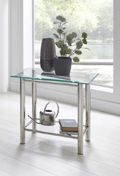Bijzettafel Heiko 58x43cm - Glas/chroom -Collectie Woonkamermeubels 42767 Milieu 834a