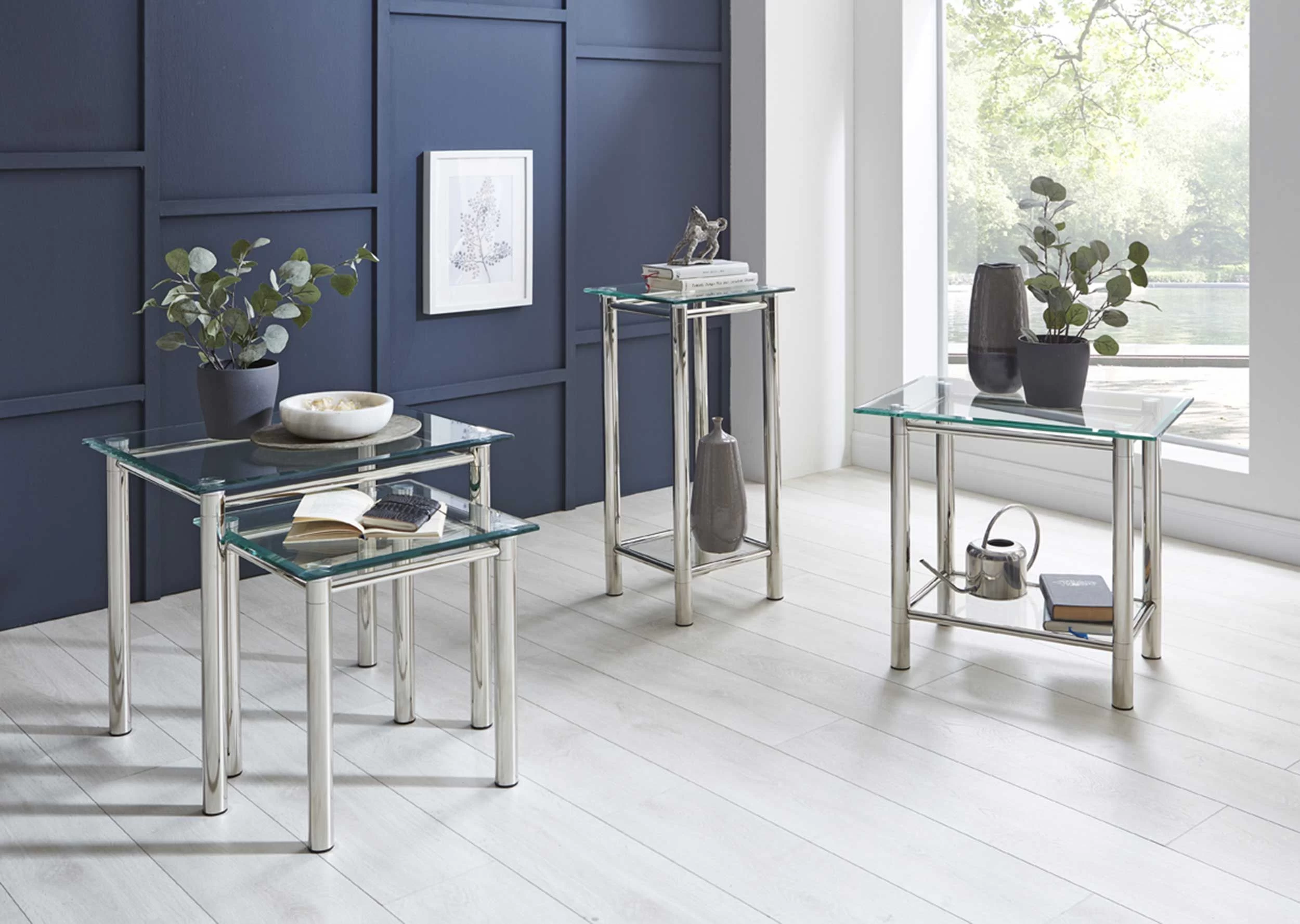 Bijzettafel Heiko 42x42cm, Klein - Glas/chroom 2 Bijzettafel Heiko 42x42cm, Klein - Glas/chroom - Afbeelding 2