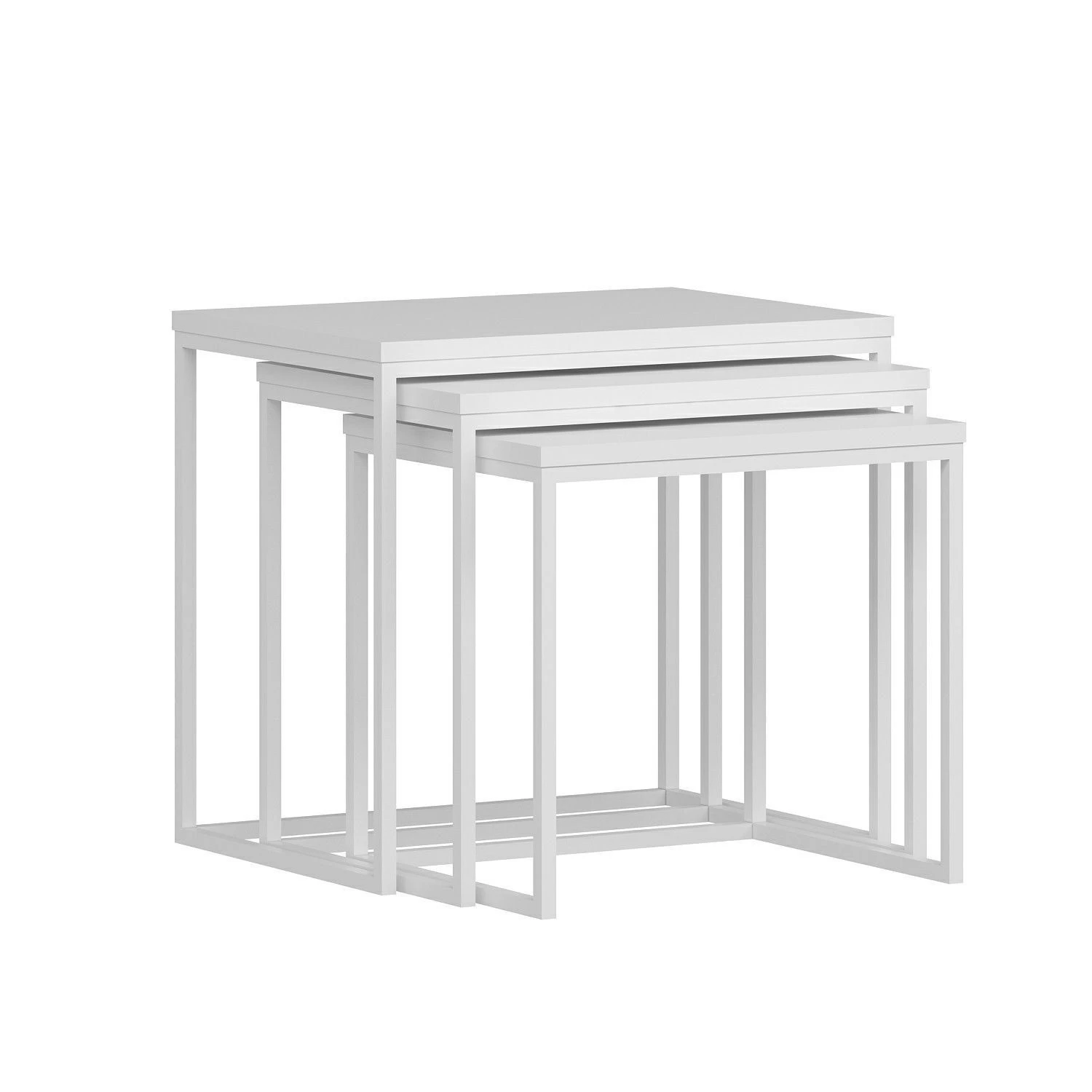 Woody Fashion Nesting Table Set - 3-Delig | Melamine Gecoat | Metalen Frame | Wit 5 Woody Fashion Nesting Table Set - 3-Delig | Melamine Gecoat | Metalen Frame | Wit - Afbeelding 5