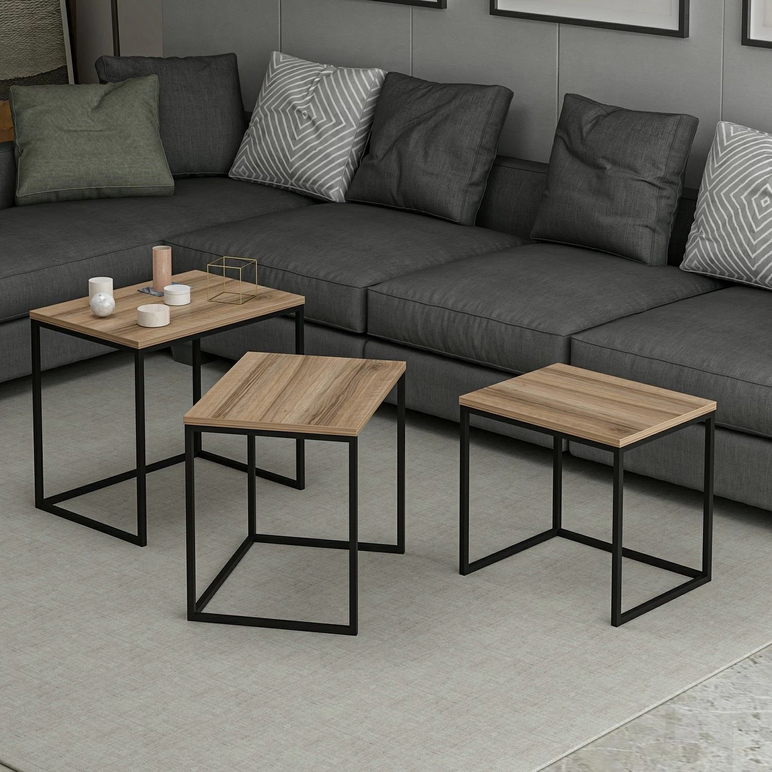 Woody Fashion 3-delige Nesting Tables | 100% Melamine Gecoat | Walnoot 8 Woody Fashion 3-delige Nesting Tables | 100% Melamine Gecoat | Walnoot - Afbeelding 8