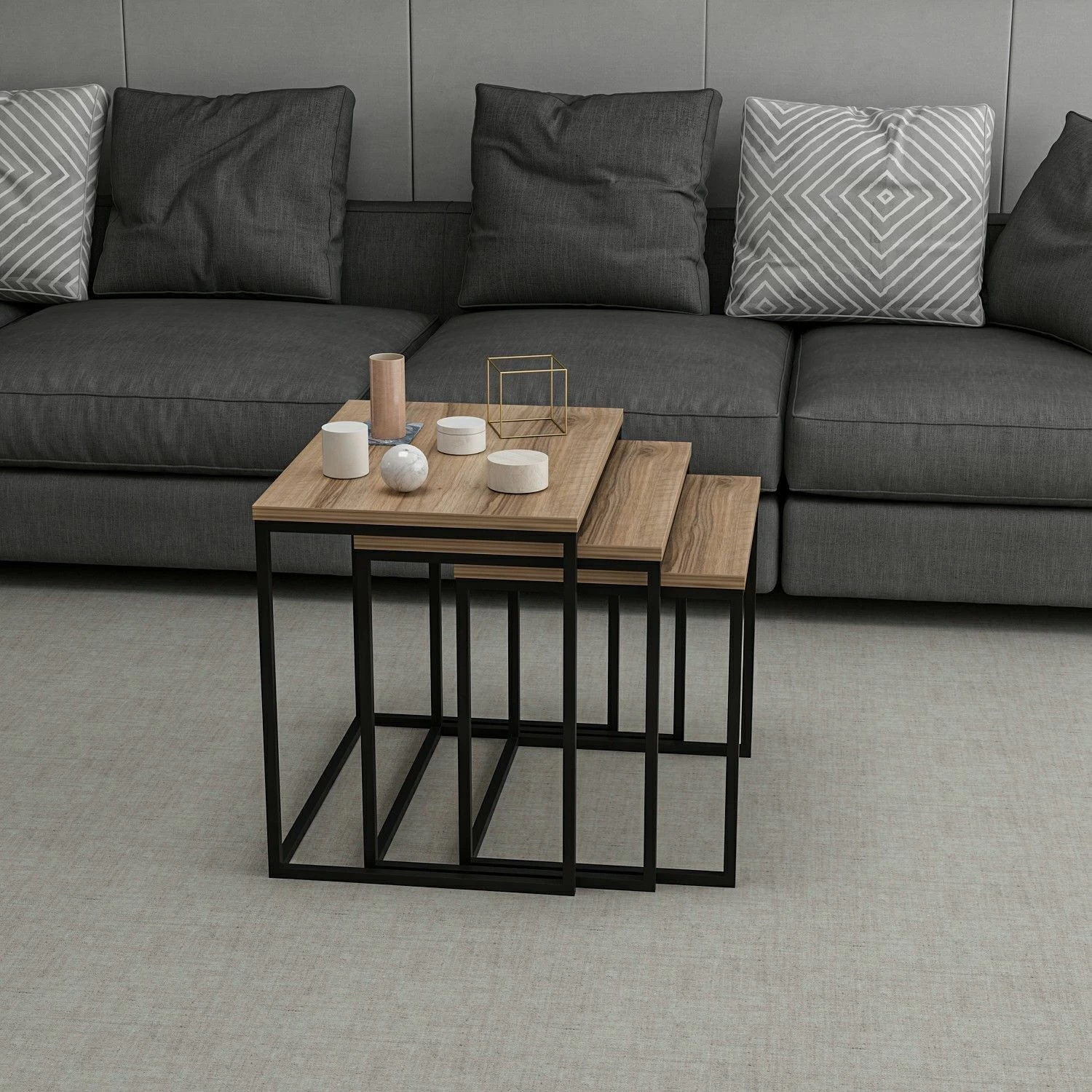 Woody Fashion 3-delige Nesting Tables | 100% Melamine Gecoat | Walnoot 6 Woody Fashion 3-delige Nesting Tables | 100% Melamine Gecoat | Walnoot - Afbeelding 6