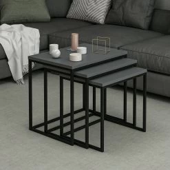 Houten Nesting Table Set - Antraciet | 3-Delige Set".