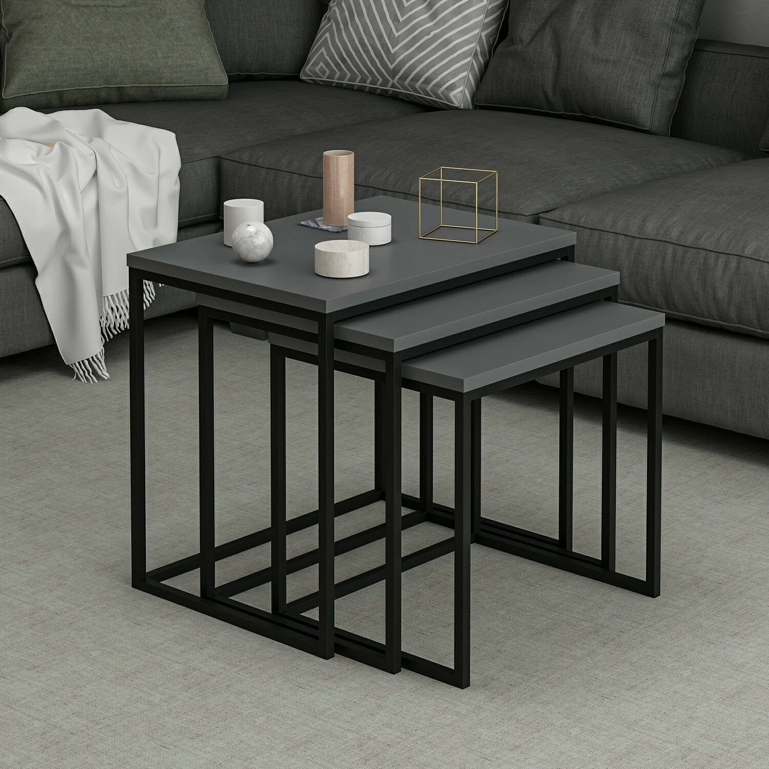 Houten Nesting Table Set - Antraciet | 3-Delige Set". 1 Houten Nesting Table Set - Antraciet | 3-Delige Set".