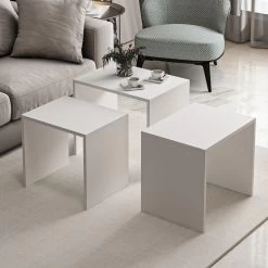 Modieuze Woody Nesting Table Set: 3P, Melamine Gecoat, Wit -Collectie Woonkamermeubels 506MNR1214 20 202 297c