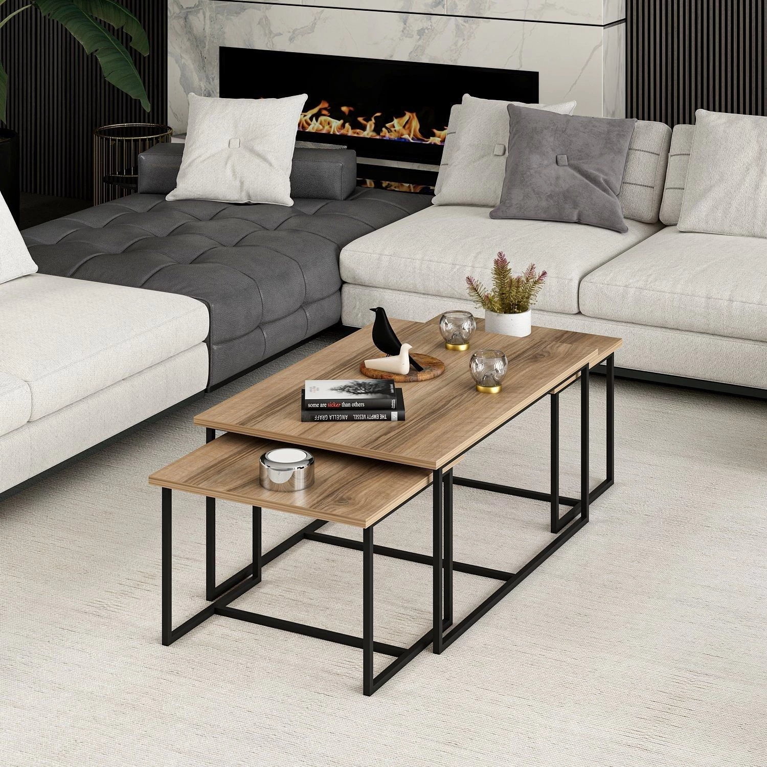 Woody Fashion Nesting Table Set | 3-Delig | 100% Melamine | Walnoot 8 Woody Fashion Nesting Table Set | 3-Delig | 100% Melamine | Walnoot - Afbeelding 8