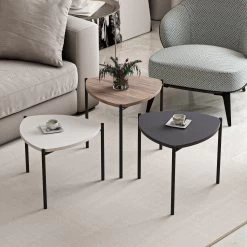 Houten Nesting Tables Set | 3 Stuks | Melamine Gecoat | Metalen Frame | Wit Antraciet Noten -Collectie Woonkamermeubels 506MNR1224 20 202 417e