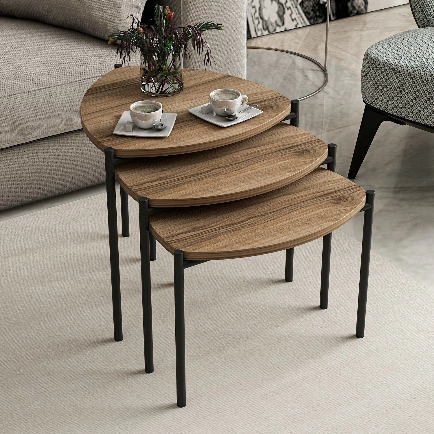 Stijlvolle Woody Fashion Nesting Table - Walnoot | 3-delige Set 1 Stijlvolle Woody Fashion Nesting Table - Walnoot | 3-delige Set