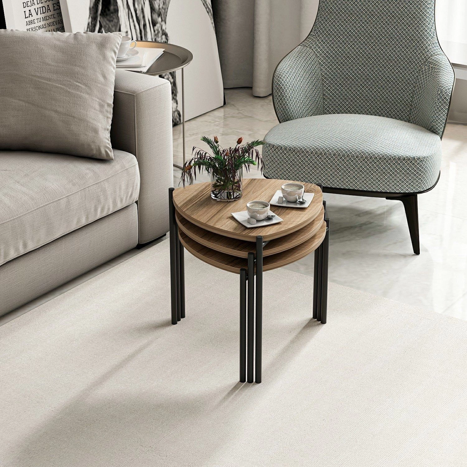 Stijlvolle Woody Fashion Nesting Table - Walnoot | 3-delige Set 7 Stijlvolle Woody Fashion Nesting Table - Walnoot | 3-delige Set - Afbeelding 7