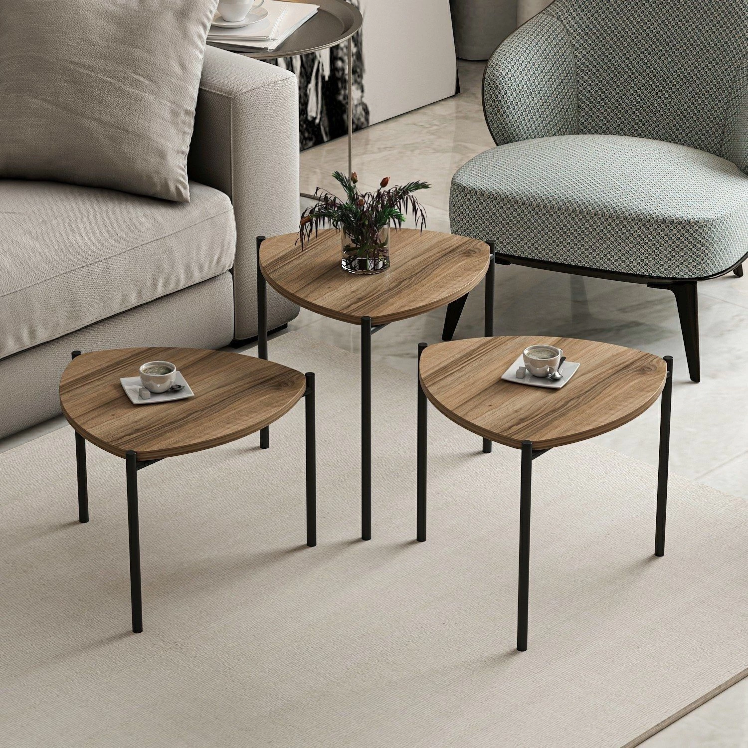 Stijlvolle Woody Fashion Nesting Table - Walnoot | 3-delige Set 5 Stijlvolle Woody Fashion Nesting Table - Walnoot | 3-delige Set - Afbeelding 5