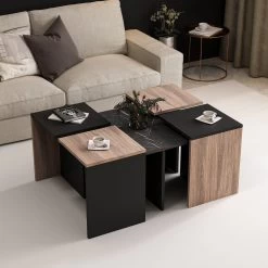 WoodyFashion Nesting Table Set | 5Pcs | Melamine Gecoat |18mm | 60x42x60cm | 35x47x35cm | Eiken Zwart