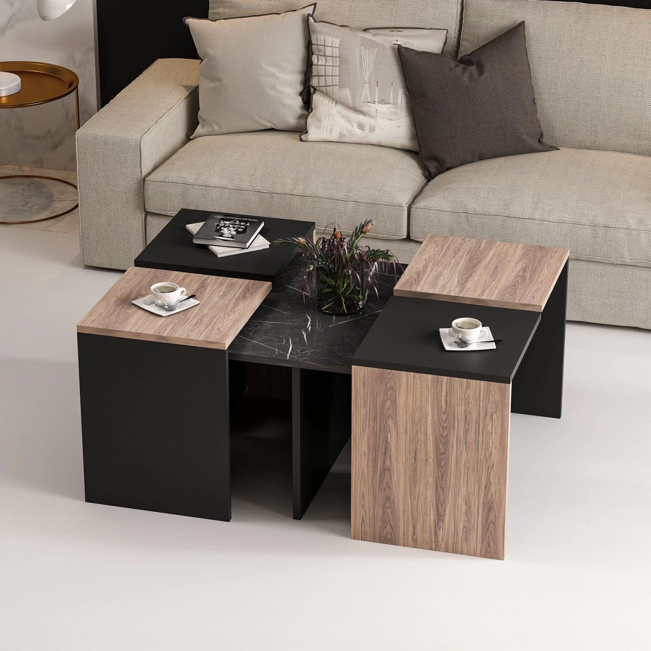 WoodyFashion Nesting Table Set | 5Pcs | Melamine Gecoat |18mm | 60x42x60cm | 35x47x35cm | Eiken Zwart 7 WoodyFashion Nesting Table Set | 5Pcs | Melamine Gecoat |18mm | 60x42x60cm | 35x47x35cm | Eiken Zwart - Afbeelding 7