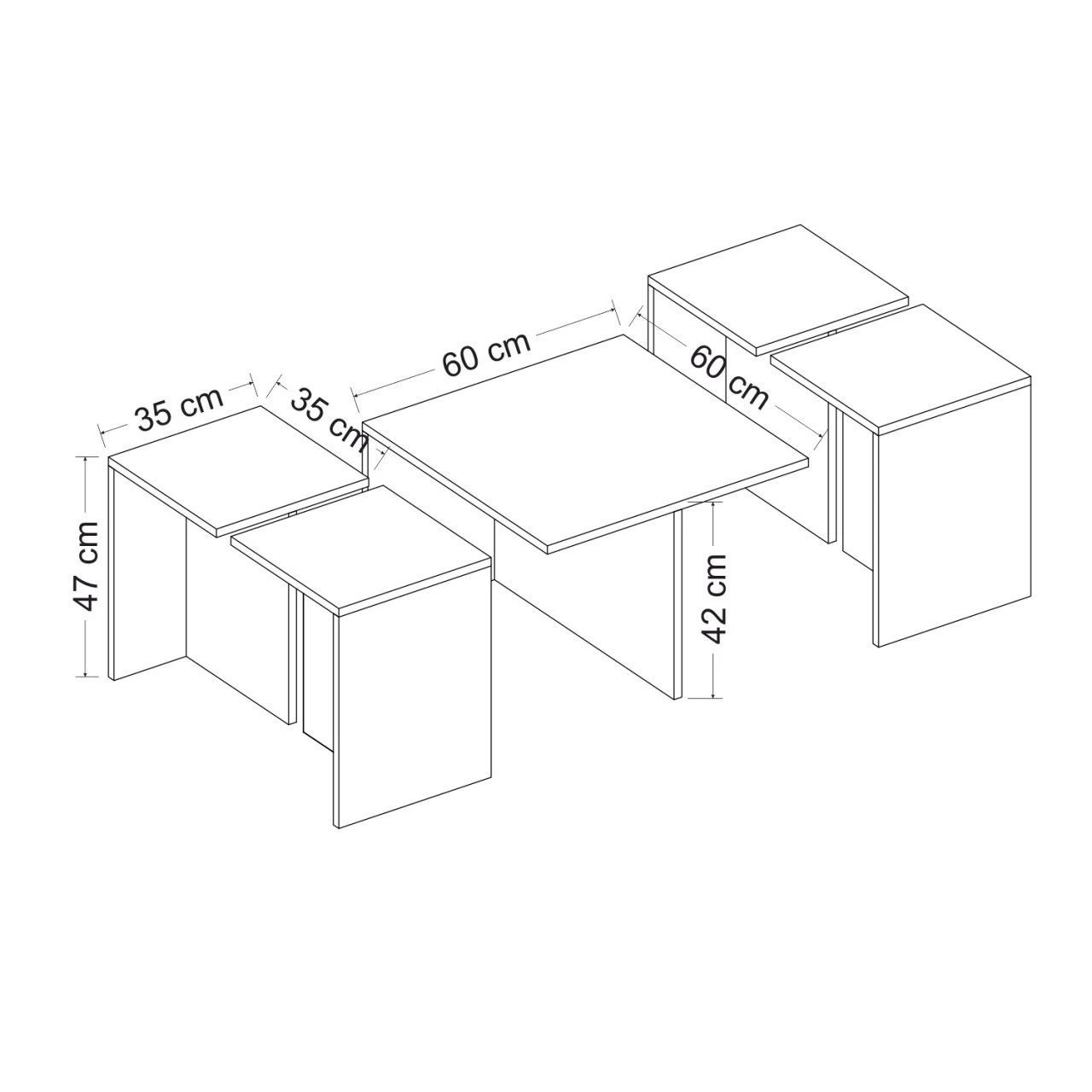 WoodyFashion Nesting Table Set | 5Pcs | Melamine Gecoat |18mm | 60x42x60cm | 35x47x35cm | Eiken Zwart 2 WoodyFashion Nesting Table Set | 5Pcs | Melamine Gecoat |18mm | 60x42x60cm | 35x47x35cm | Eiken Zwart - Afbeelding 2