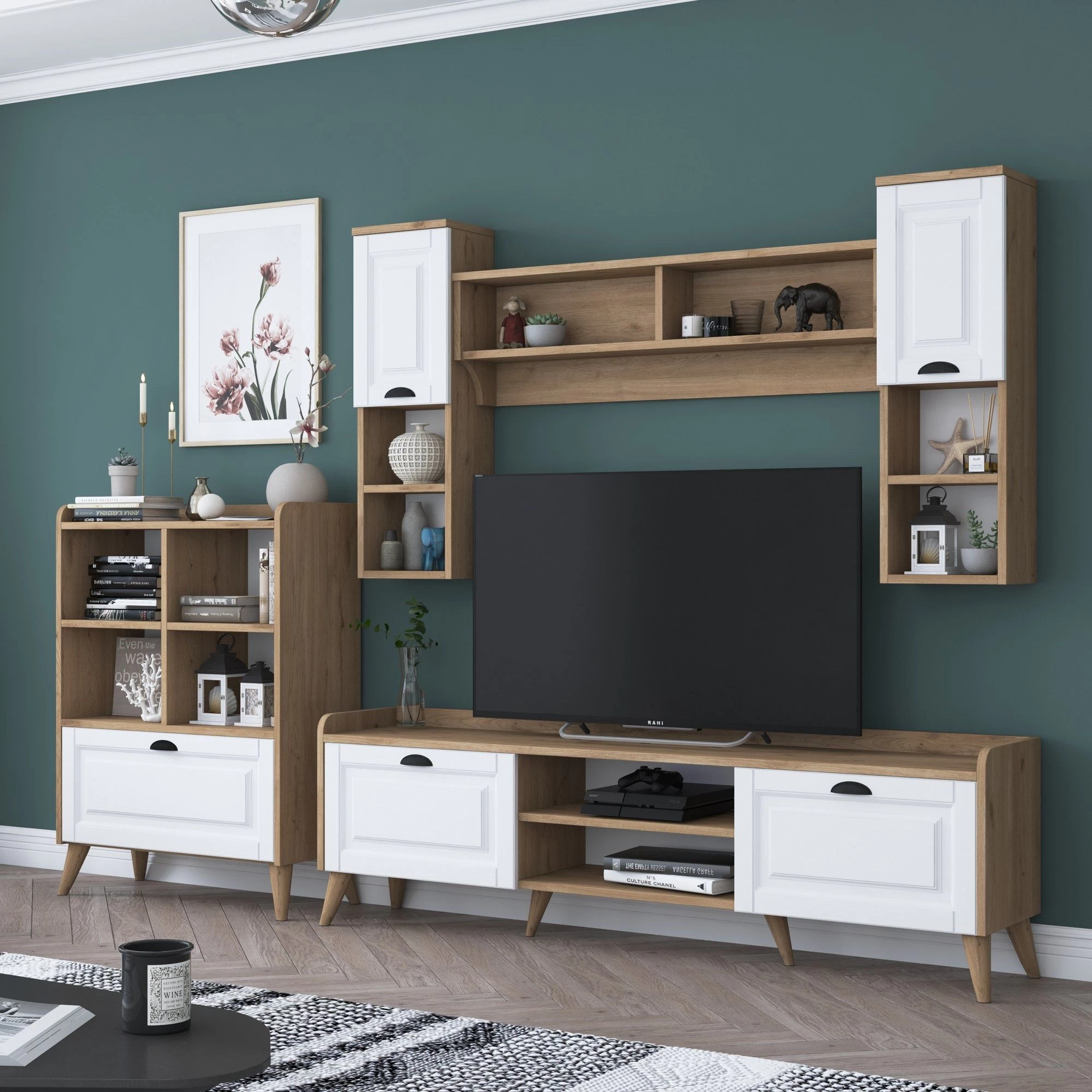 Wren TV-meubel | 100% Melamine | 180x55x34 Cm | Wit Notenhout 1 Wren TV-meubel | 100% Melamine | 180x55x34 Cm | Wit Notenhout