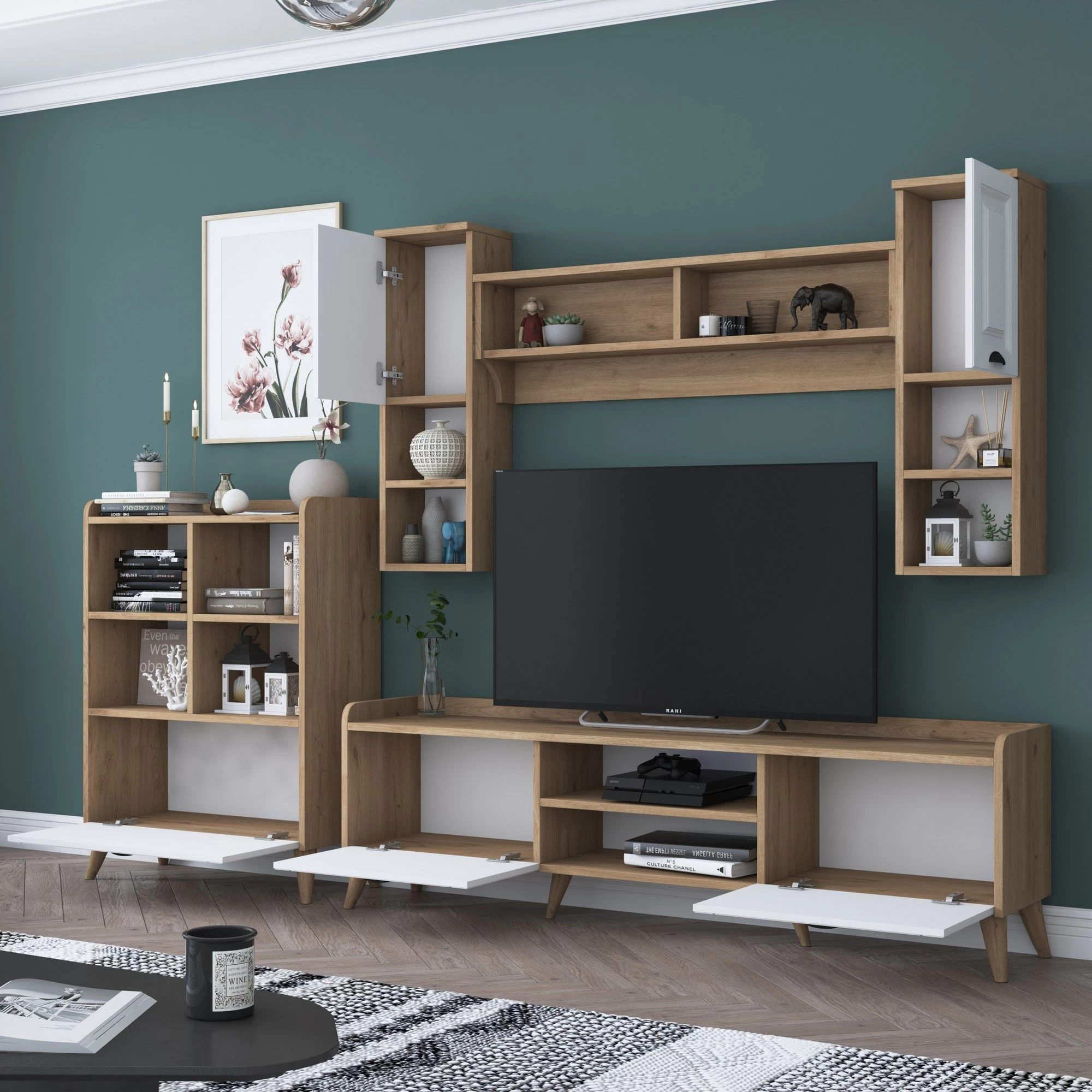 Wren TV-meubel | 100% Melamine | 180x55x34 Cm | Wit Notenhout 5 Wren TV-meubel | 100% Melamine | 180x55x34 Cm | Wit Notenhout - Afbeelding 5